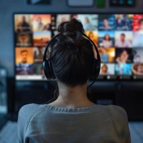 Streaming Service Website. Online Subscription Offers TV Shows, Realities, Fiction Movies, Podcasts. Screen Replacement for Desktop PC and Laptops With Featured Family Drama